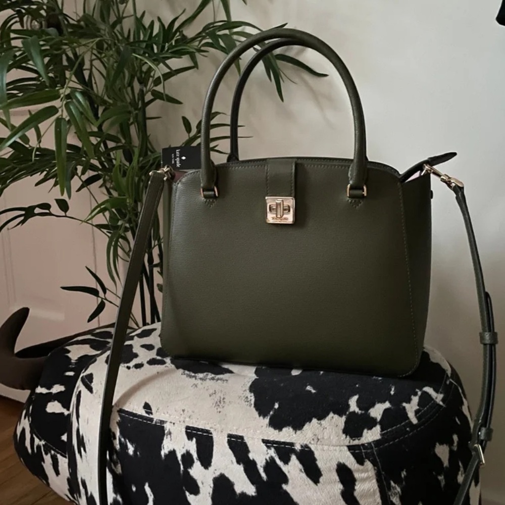 Kate spade medium phoebe satchel seaweed olive green + pink interior $429 NWT - Picture 7 of 7